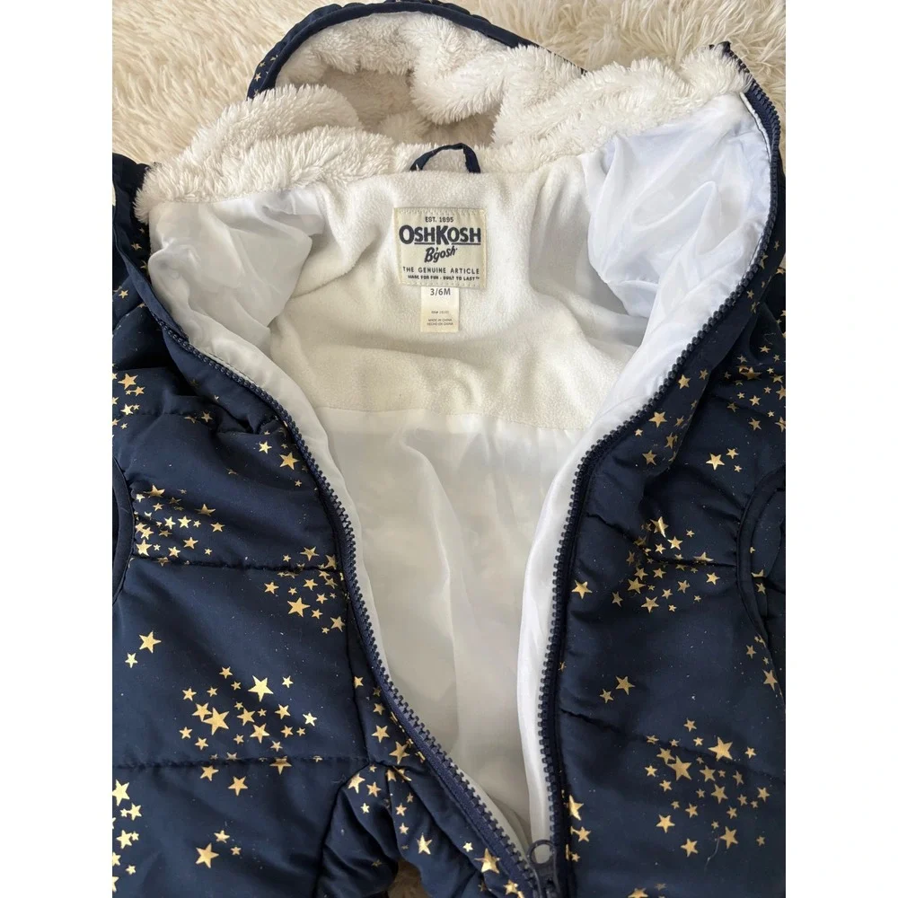 OshKosh B'Gosh Baby Puffer Snowsuit Stars Print Winter Outfit‎ 3/6M
